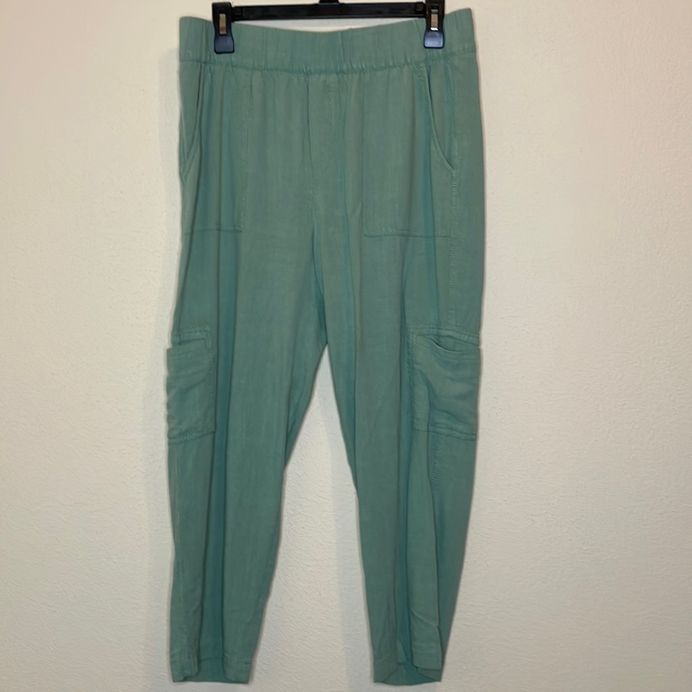Soft Surroundings Summer Breeze Gauze Crop Cargo Pocket Mint Green Pant Medium
